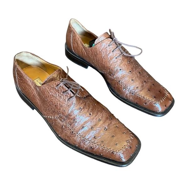 Mezlan Genuine Ostrich upper Mens lace up cap top derby shoes size 13 M - Picture 1 of 7